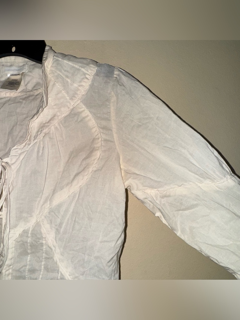 Vintage Diesel Cream 100% Cotton Prairie Semi Sheer Button Down Stripe Blouse M - Picture 7 of 11